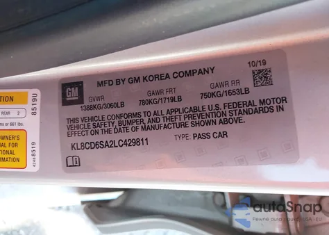 2020 Chevrolet Spark Fwd 1Lt Automatic from USA, damaged, VIN KL8CD6SA2LC429811